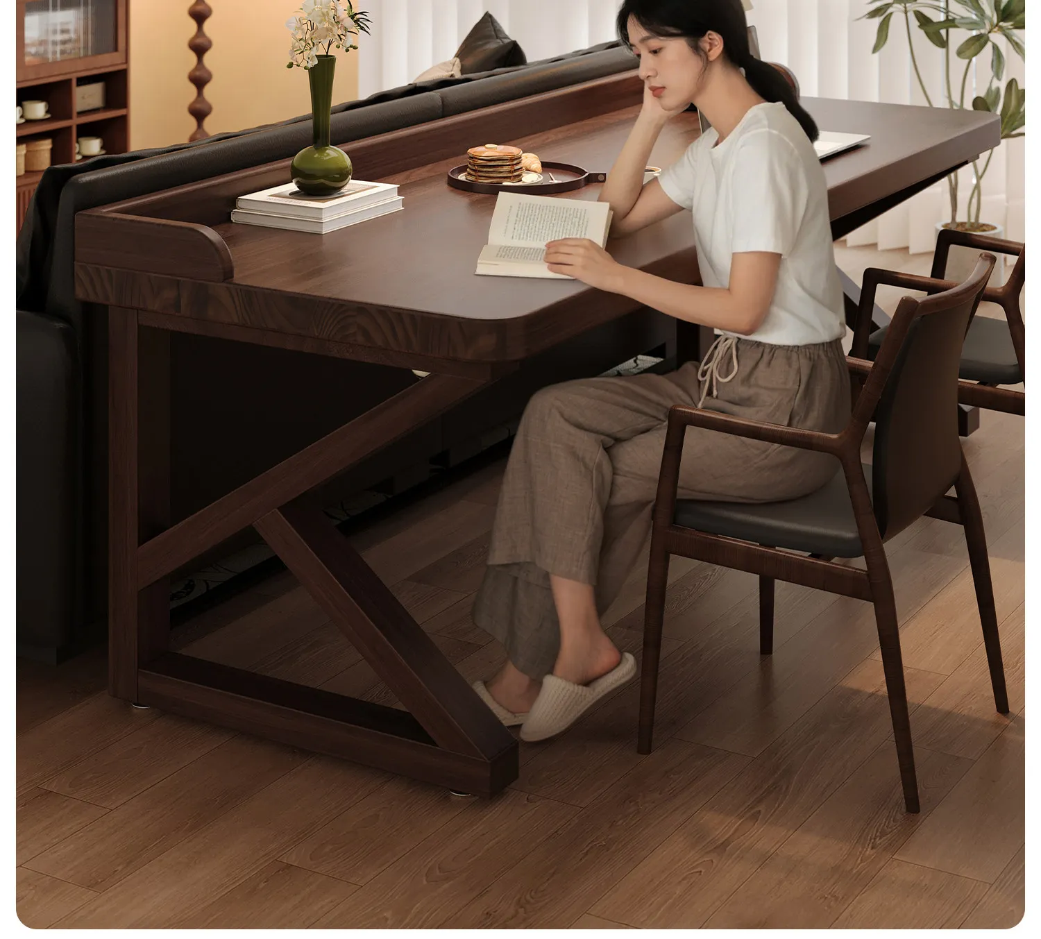 Woodworking School - Solid Wood Desk,NZ Pine K-Leg Walnut,Study